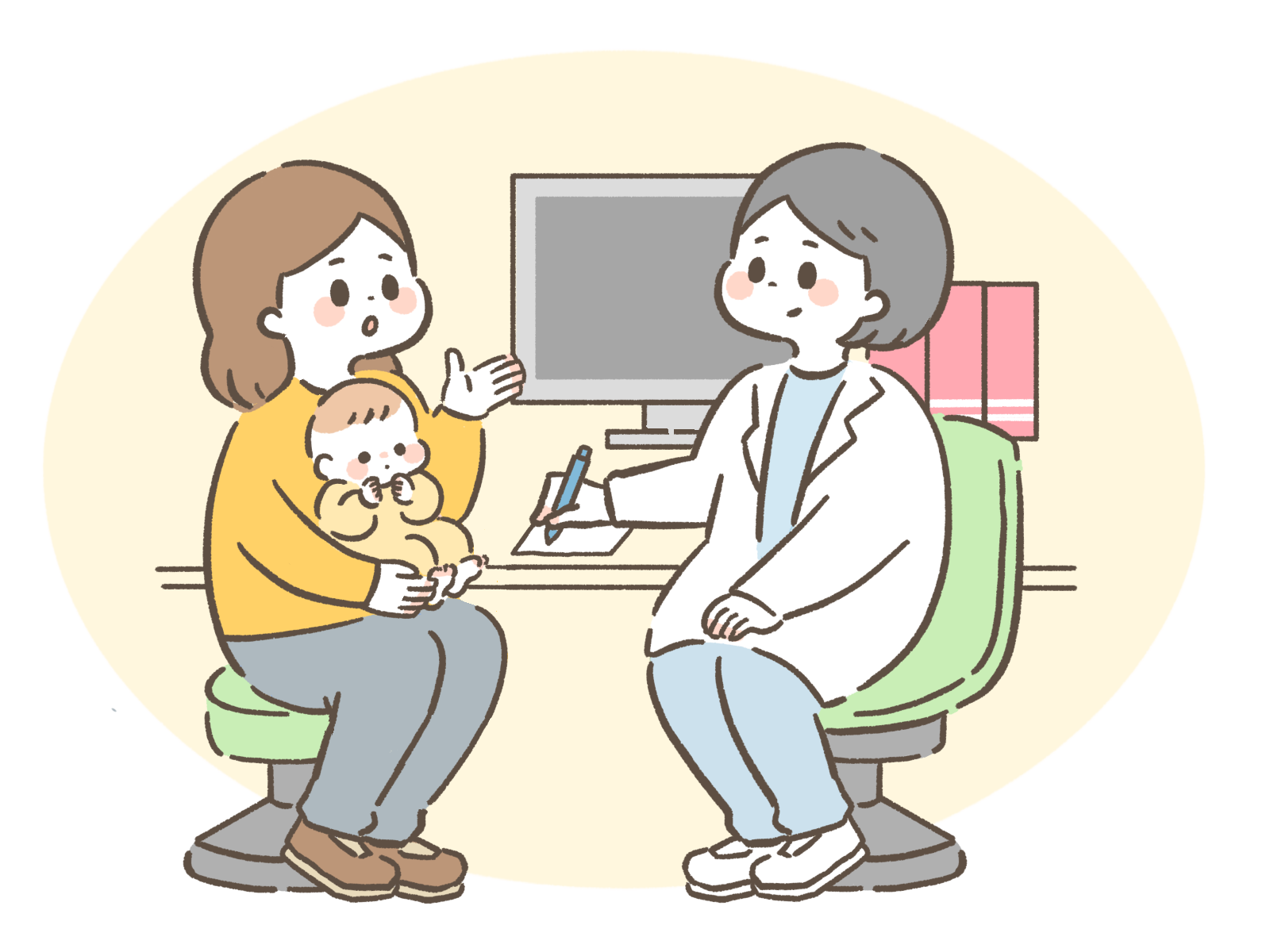 健診を受ける母子